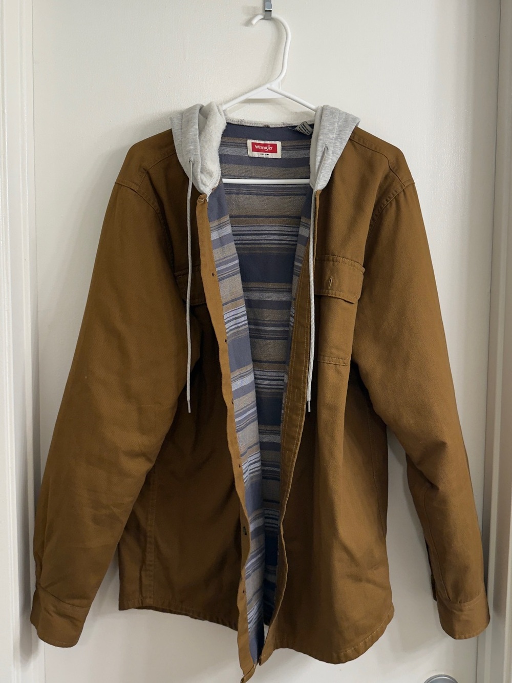 Wrangler Brown Hooded Shirt Jacket with Gray Knit Hood